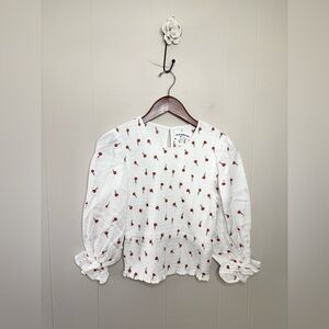 Meadows aloe shirt white smocked puff sleeve cotton rose print floral size 2